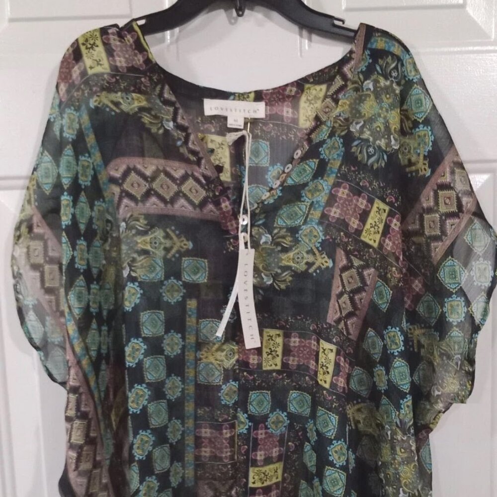 Love Stitch Womens Colorful Kimono Top Button Detail